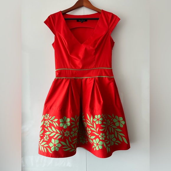 Rica Mare (Ukraine) Cocktail Orange-Green Dress, Size M, but fits US XS-S - Picture 1 of 7